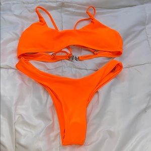 Two piece neon orange swimsuit